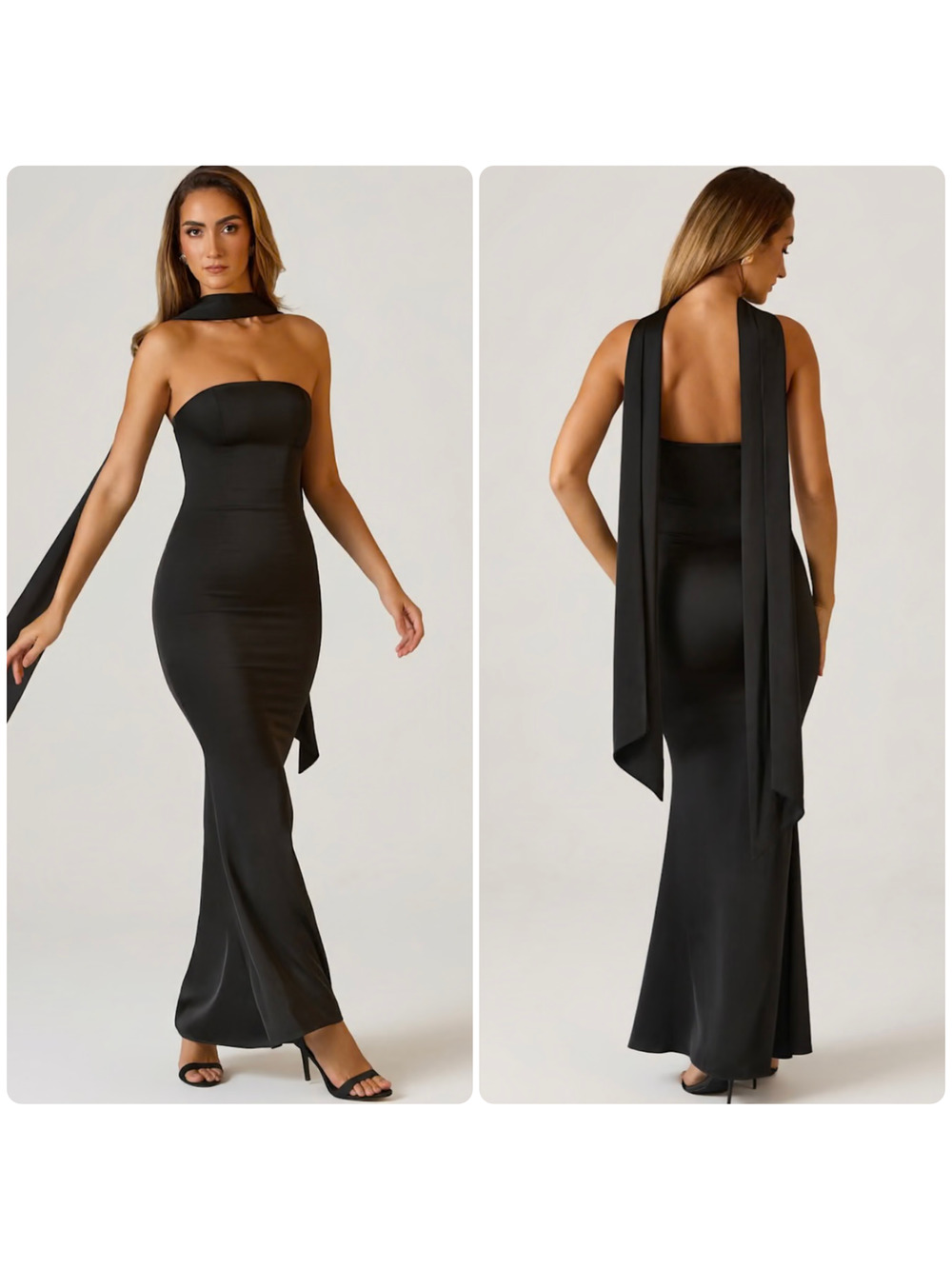 Oh Polly Mandi Scarf-Detail Strapless Gown Maxi Dress in Black size 14 New